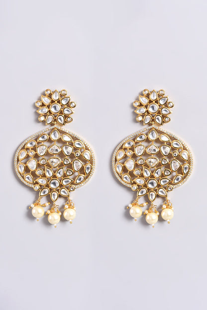 Gold Finish Dangler Earrings With Kundan Polki