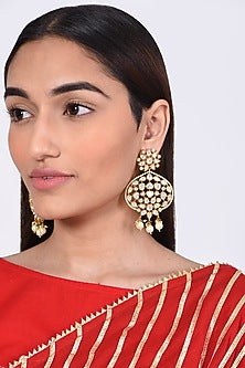 Gold Finish Dangler Earrings With Kundan Polki