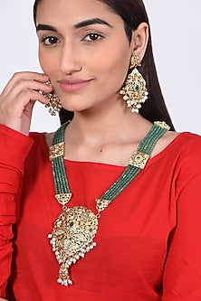 Gold Finish Kundan Polki Long Necklace Set
