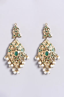 Gold Finish Kundan Polki Long Necklace Set