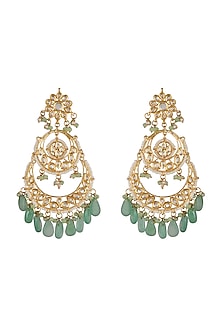 Gold Finish Chandbali Earrings With Kundan Polki