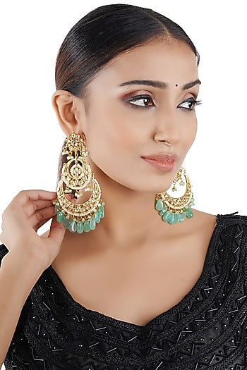 Gold Finish Chandbali Earrings With Kundan Polki