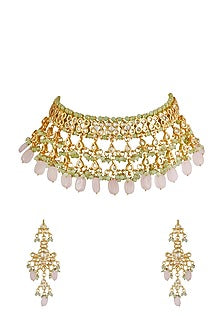 Gold Finish Kundan Polki Choker Necklace Set