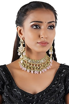 Gold Finish Kundan Polki Choker Necklace Set