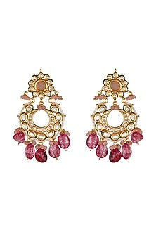 Gold Finish Kundan Polki Chandbali Earrings