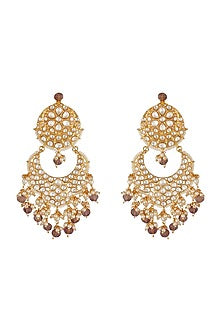 Gold Finish Kundan Polki & Pearl Chandbali Earrings