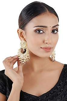 Gold Finish Kundan Polki & Pearl Chandbali Earrings