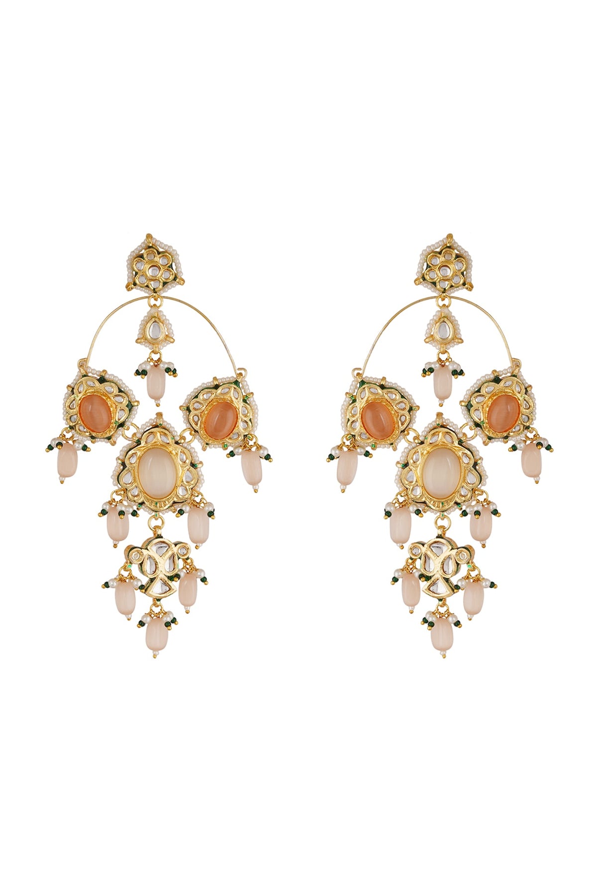 Gold Finish Pearl Hoop Earrings