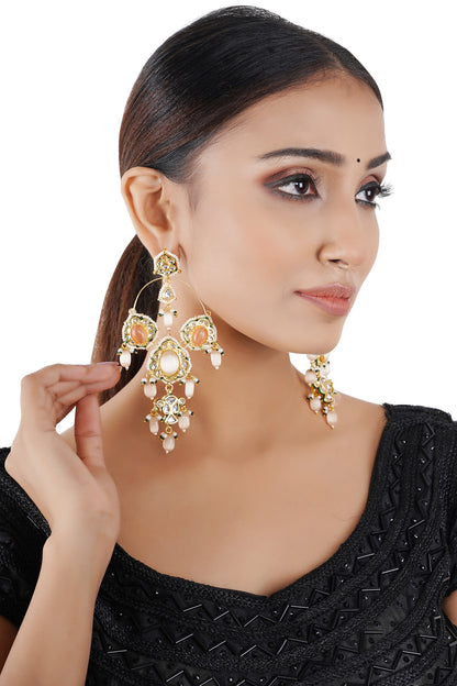 Gold Finish Pearl Hoop Earrings