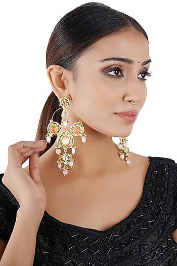 Gold Finish Pearl Hoop Earrings