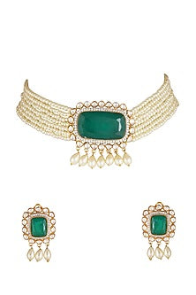 Gold Finish Synthetic Stone Choker Necklace Set
