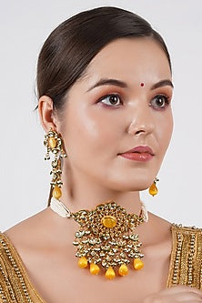 Gold Finish Kundan Polki Choker Necklace Set