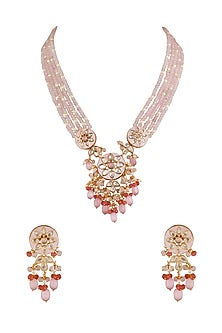 Gold Finish Kundan Polki Long Necklace Set