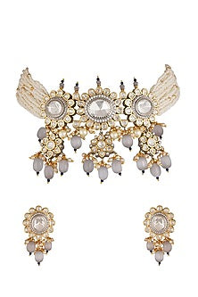 Two Tone Finish Kundan Polki Choker Necklace Set