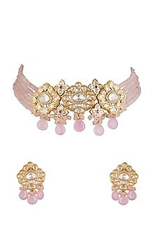Gold Finish Kundan & Pearl Choker Necklace Set