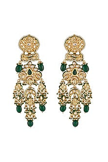 Gold Finish Chandbali Earrings With Kundan Polki