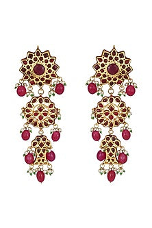 Gold Finish Ruby Dangler Earrings