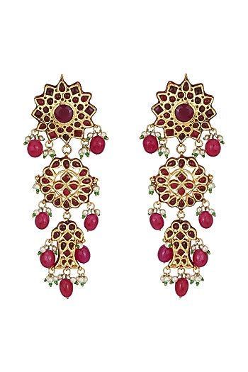 Gold Finish Ruby Dangler Earrings