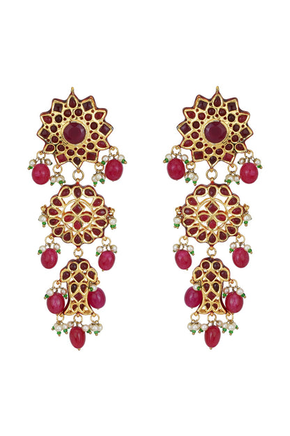 Gold Finish Ruby Dangler Earrings