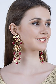 Gold Finish Ruby Dangler Earrings