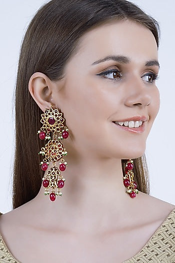 Gold Finish Ruby Dangler Earrings