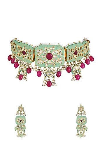 Gold Plated Pearls Necklace Set