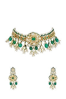 Gold Plated Emerald Choker Necklace Set