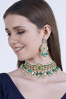 Gold Plated Emerald Choker Necklace Set