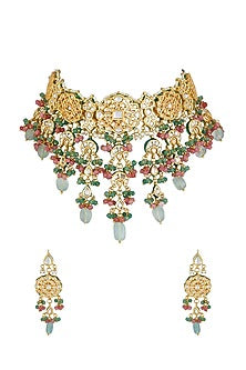 Gold Plated Onyx Choker Necklace Set