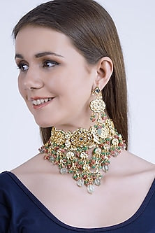 Gold Plated Onyx Choker Necklace Set