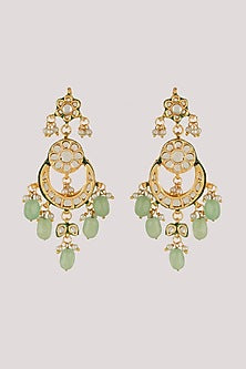 Gold Finish Kundan Polki & Green Stone Choker Necklace Set