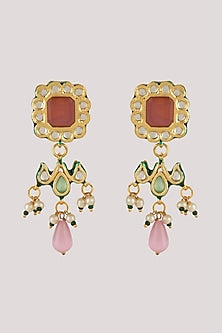 Gold Finish Kundan Polki & Pink Stone Choker Necklace Set