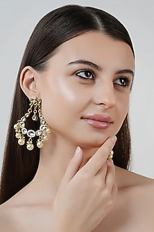 Gold Finish Kundan Polki Chandbali Earrings