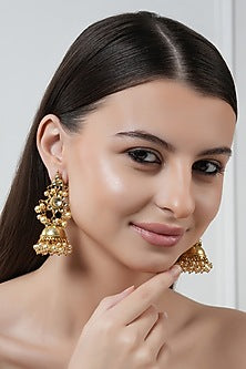 Gold Finish Kundan Polki Jhumka Earrings