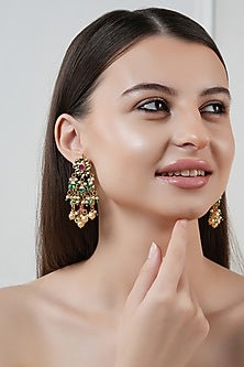 Gold Finish Kundan Polki & Multi-Colored Stone Dangler Earrings