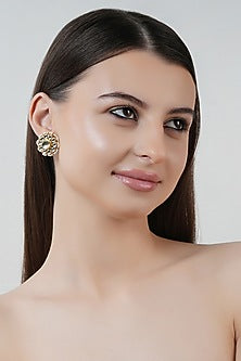 Gold Finish Kundan Polki Stud Earrings