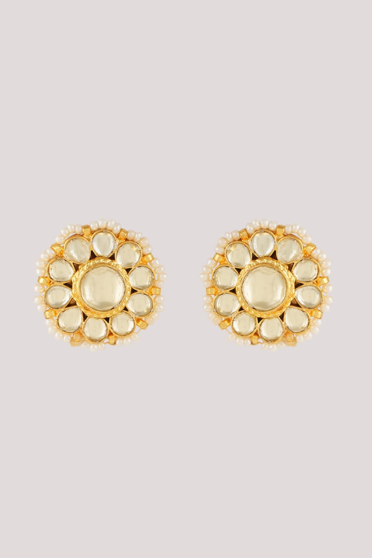 Gold Finish Kundan Polki Stud Earrings