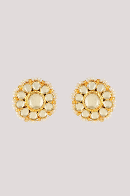 Gold Finish Kundan Polki Stud Earrings