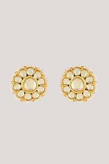 Gold Finish Kundan Polki Stud Earrings