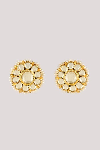 Gold Finish Kundan Polki Stud Earrings