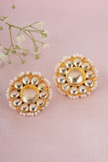 Gold Finish Kundan Polki Stud Earrings