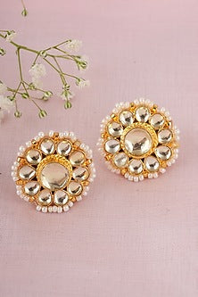 Gold Finish Kundan Polki Stud Earrings