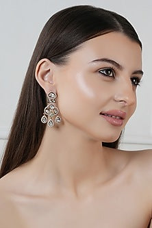 Gold Finish Kundan Polki & Green Stone Dangler Earrings