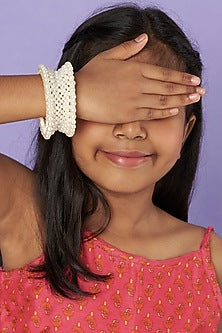 Off-White Beaded Handmade Bangle For Girls