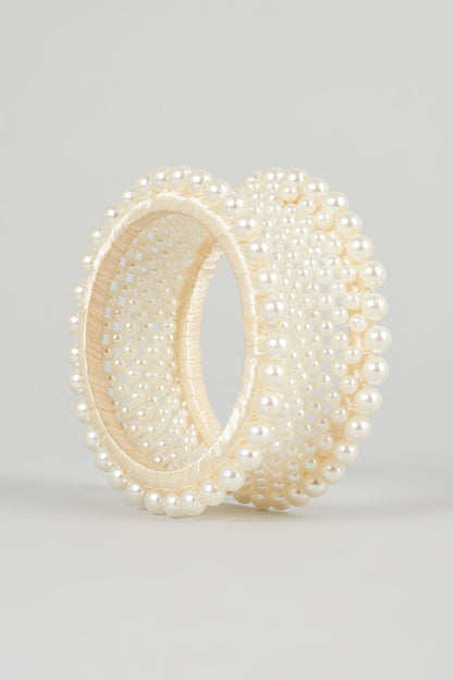 Off-White Beaded Handmade Bangle For Girls