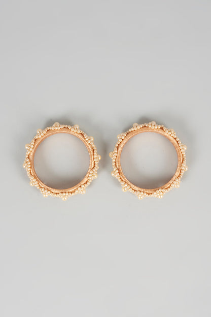 Beige Pearl Bangles (Set of 2) For Girls