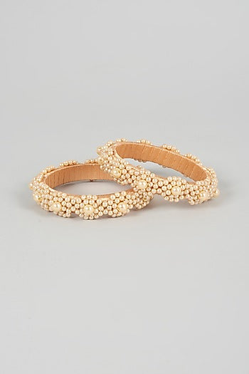 Beige Pearl Bangles (Set of 2) For Girls