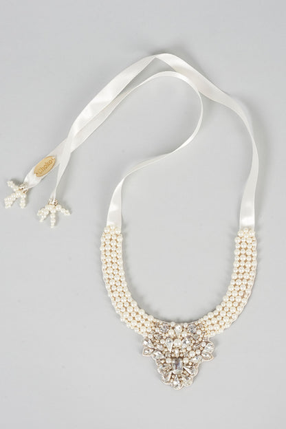 Cream Pearl Necklace Set For Girls