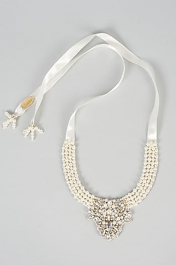 Cream Pearl Necklace Set For Girls