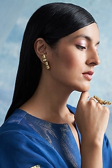 Gold Finish Aura Dangler Earrings